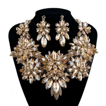 10 Colors Bridal Wedding Statement Jewelry Sets Rhinestone Crystal Necklace Champagne Color For Women Party Dress Accessories