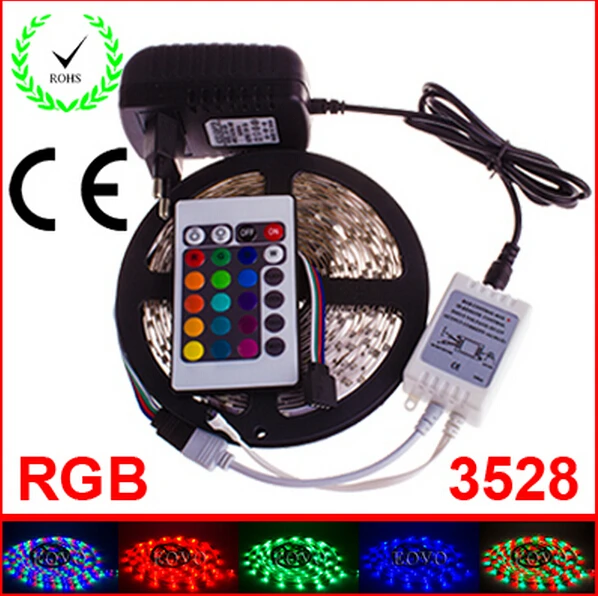 

Waterproof RGB LED Strips 5M/300Leds 3528 SMD changing flexible light+24Key IR Remote Controller + 12V 2A Power Adapter