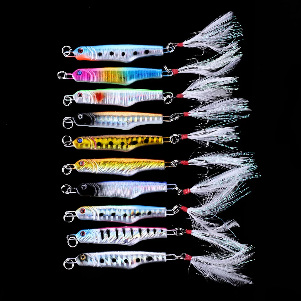 10pcs 5.7cm 16g Fishing Lures Artificial Bait Isca Metal Jigging with Feather Tail Long Spoon Laser Lure
10pcs 5.7cm 16g Fishing Lures Artificial Bait Isca Metal Jigging with Feather Tail Long Spoon Laser Lure