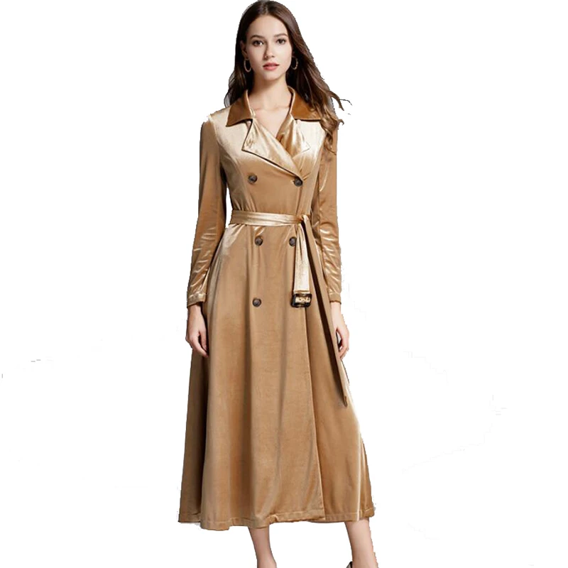 Boutique women's windbreaker jacket 2020 spring new gold velvet coat long windbreaker tie waist coat female
Boutique women's windbreaker jacket 2020 spring new gold velvet coat long windbreaker tie waist coat female