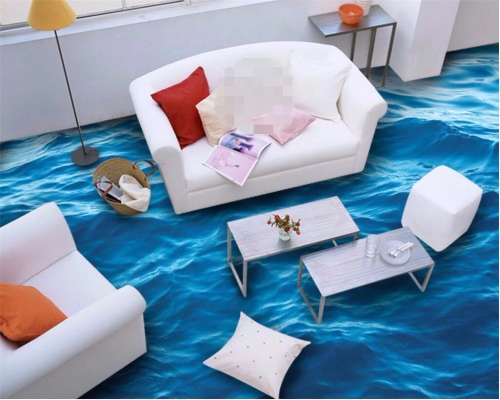 Beibehang Modern Custom 3d flooring mural HD deep blue sea waves ripple non-slip waterproof thickened PVC Wallpaper | Обустройство