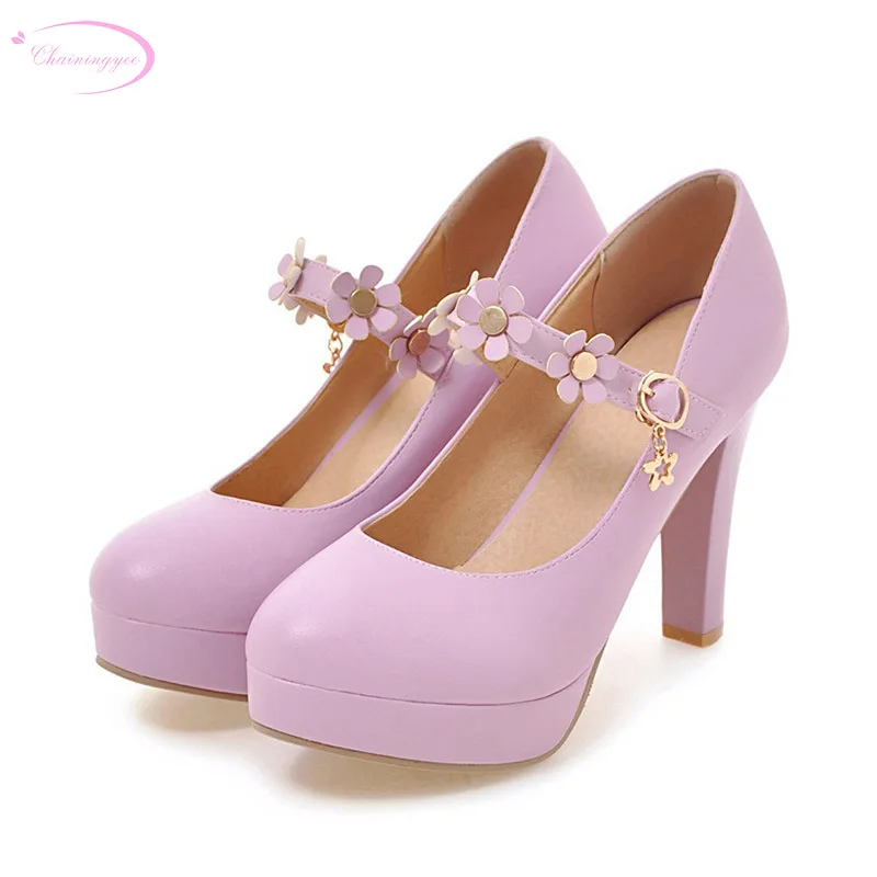 Chainingyee party style round toe pumps rivets flower belt buckle platform pink purple white black high-heeled women's shoes
Chainingyee party style round toe pumps rivets flower belt buckle platform pink purple white black high-heeled women's shoes