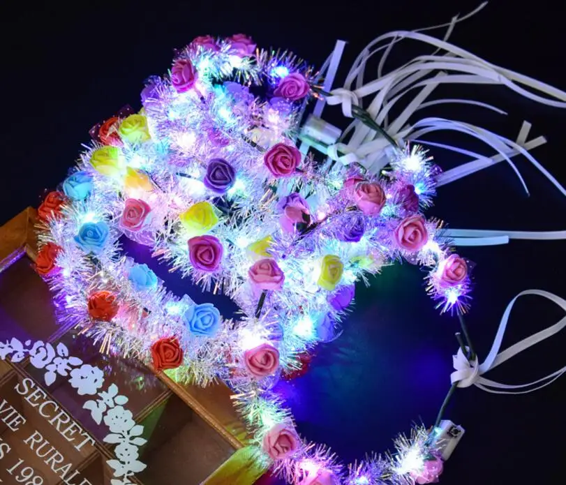 Led Flower Wreath garland gold silk colorful headband LED lights ribbon rattan fairy headdress Festival Wedding Party gift hot
Led Flower Wreath garland gold silk colorful headband LED lights ribbon rattan fairy headdress Festival Wedding Party gift hot