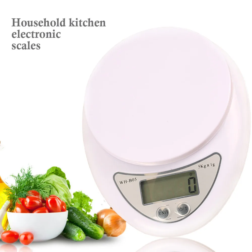 Цифровые весы для еды 5кг x 1 г ЖК-дисплей электронные кухонные из стали Почтовые