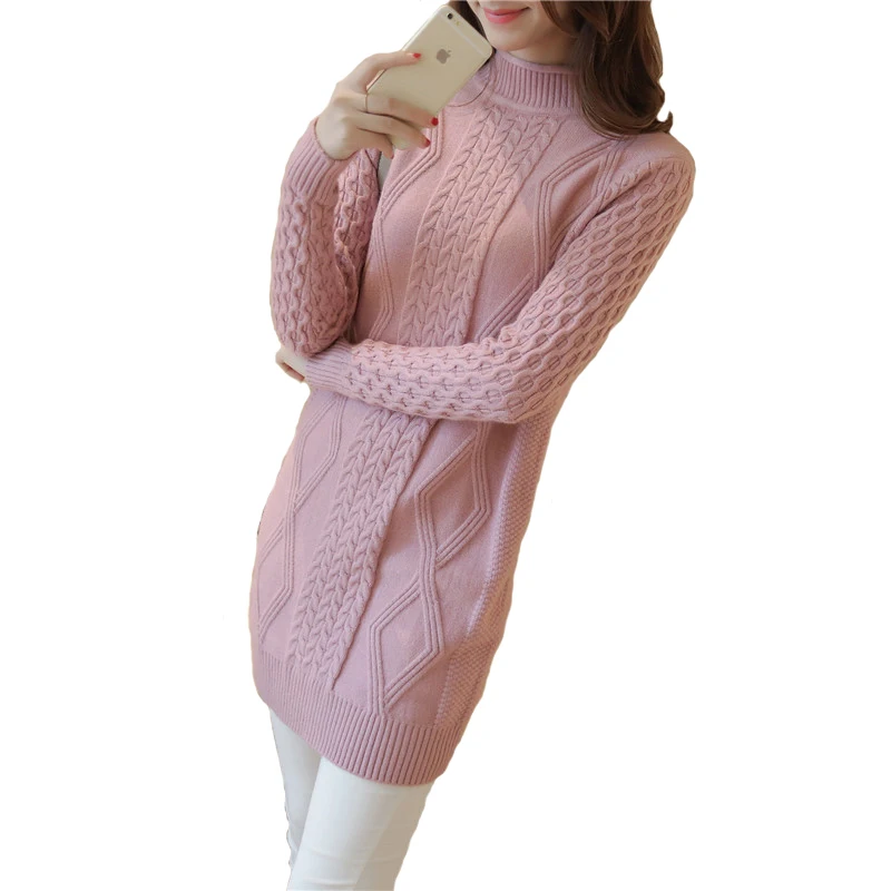 Модный осенне-зимний женский вязаный свитер пуловер с высоким воротником