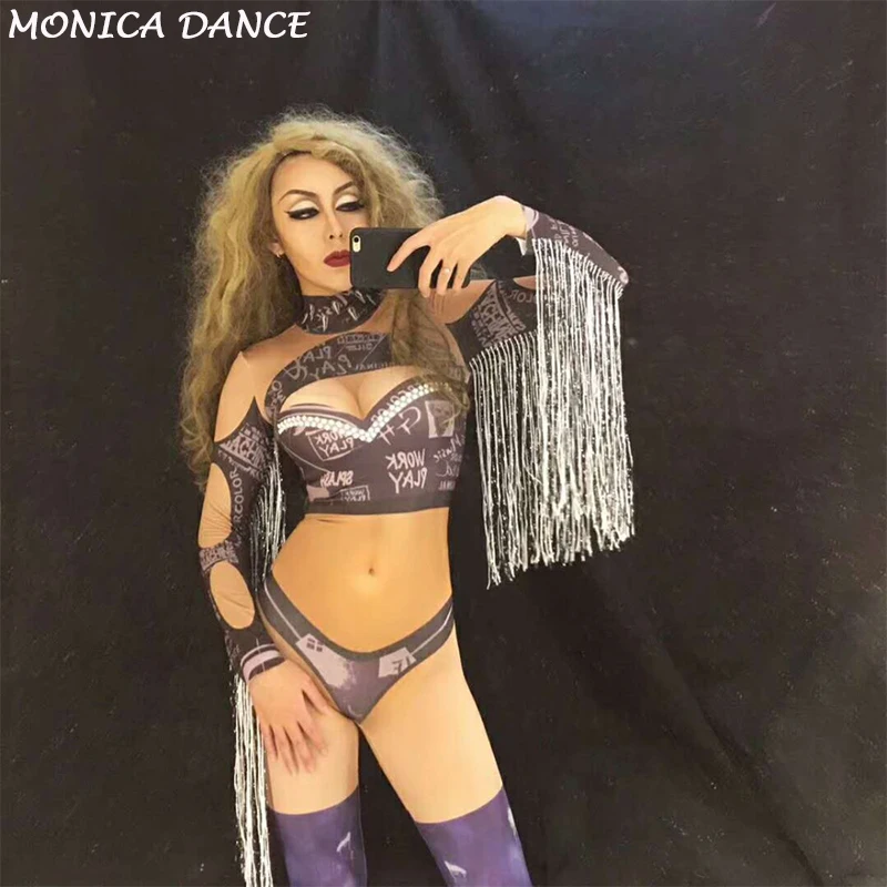 White Tassel Black 3D Printing Sexy Jumpsuit Bling Women Bodysuit Nightclub Birthday Party Performance Stage Wear Costume
White Tassel Black 3D Printing Sexy Jumpsuit Bling Women Bodysuit Nightclub Birthday Party Performance Stage Wear Costume