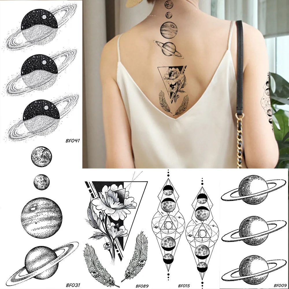 BAOFULI Women Galaxy Planets Temporary Tattoo Black Flower Feather Waterproof Fake Tatoos Body Art Arm Sleeve Tattoo Stickers
BAOFULI Women Galaxy Planets Temporary Tattoo Black Flower Feather Waterproof Fake Tatoos Body Art Arm Sleeve Tattoo Stickers