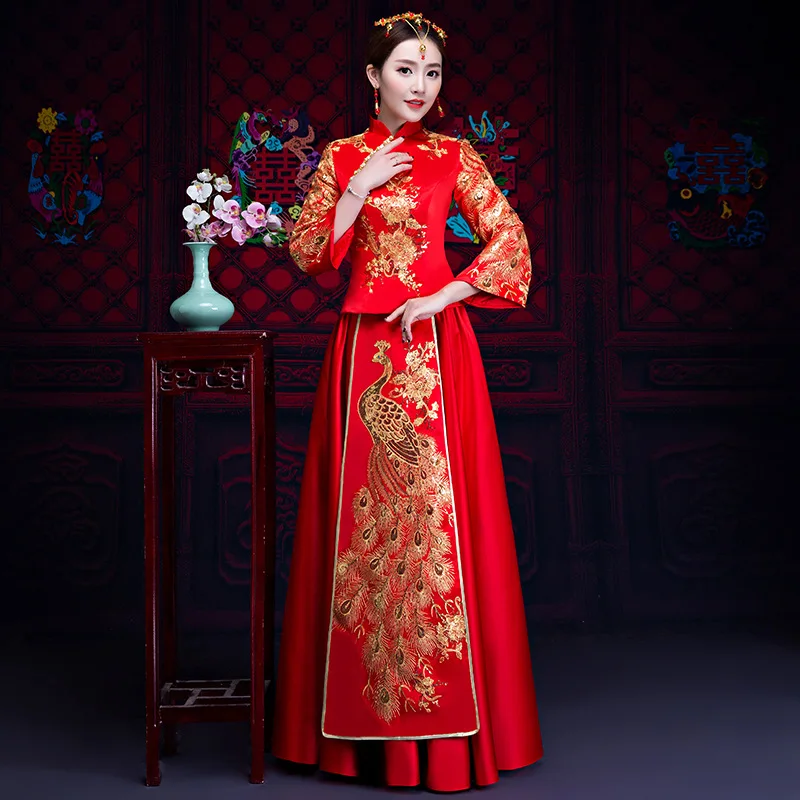 Red Bride Fall Clothes Vintage Chinese Style Wedding Dress Retro Toast Clothing Embroidery Peacock Gown Marriage Cheongsam Qipao
Red Bride Fall Clothes Vintage Chinese Style Wedding Dress Retro Toast Clothing Embroidery Peacock Gown Marriage Cheongsam Qipao