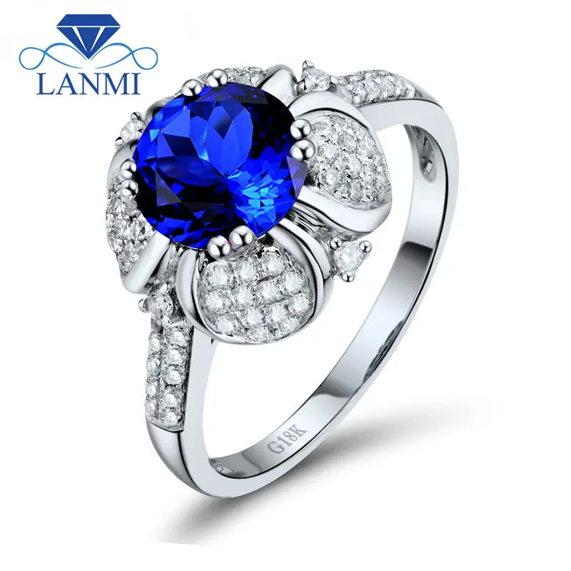 

LANMI Gorgeous Jewelry Round 7mm Natural Royal Blue Tanzanite Solid 18Kt White Gold Fantastic Women Engagement Ring WU257