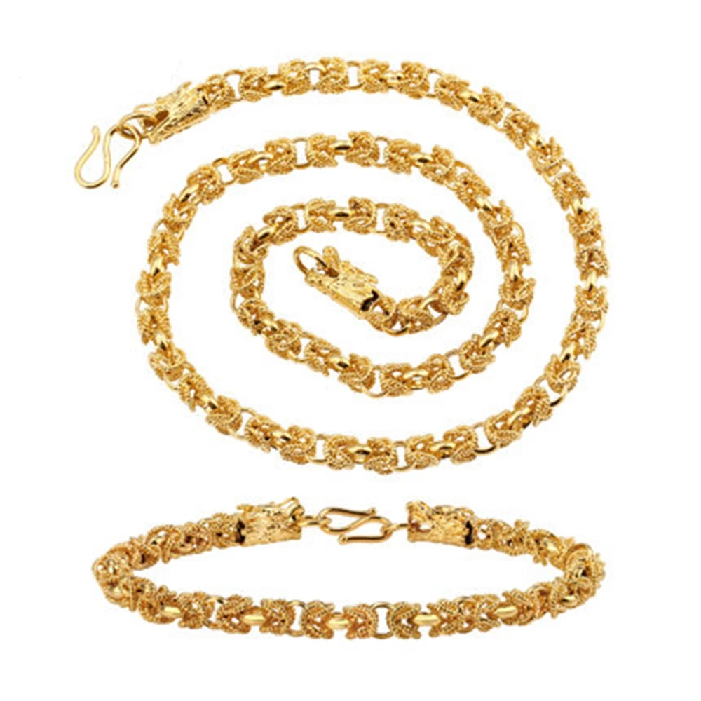 Retro Dragon Heads Jewelry Set Yellow Gold Filled Womens Mens Necklace+Bracelet Set
Retro Dragon Heads Jewelry Set Yellow Gold Filled Womens Mens Necklace+Bracelet Set
