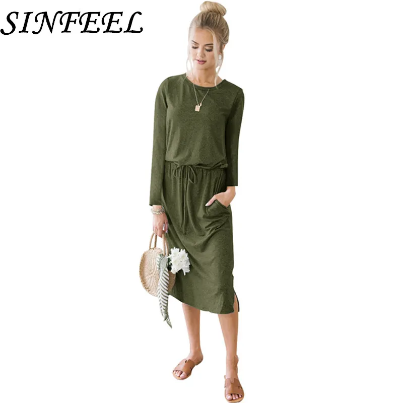 SINFEEL 2018 New Autumn Winter Women Long Shirt Dress Fashion Ladies O-neck Casual Loose Bandage Knee-Length Dresses Vestidos
SINFEEL 2018 New Autumn Winter Women Long Shirt Dress Fashion Ladies O-neck Casual Loose Bandage Knee-Length Dresses Vestidos