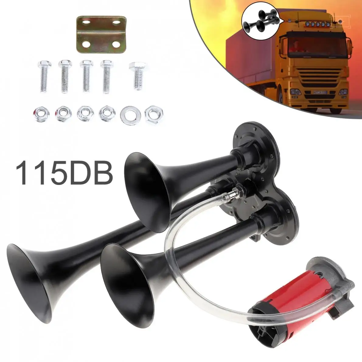 Durable 12V 115dB Super Loud Triple Tone Durable Car Air Horn Set Auto Trumpet Compressor for Motorcycle Boat Truck
Durable 12V 115dB Super Loud Triple Tone Durable Car Air Horn Set Auto Trumpet Compressor for Motorcycle Boat Truck