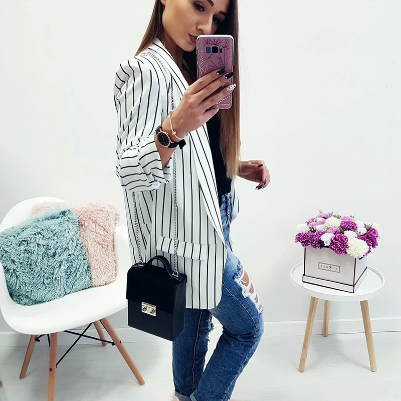 Black And White Striped Print Blazer Jacket Women Nice Autumn Fashion Slim Jacket Coat Elegant Office Ladies Chaqueta Mujer
Black And White Striped Print Blazer Jacket Women Nice Autumn Fashion Slim Jacket Coat Elegant Office Ladies Chaqueta Mujer