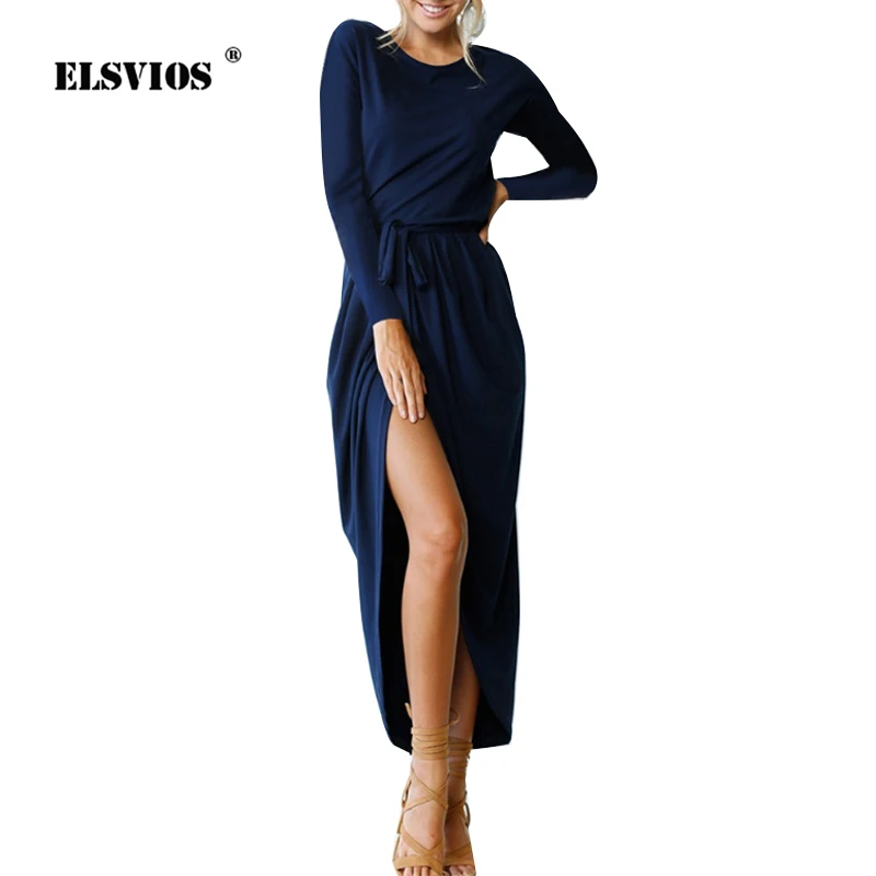 ELSVIOS 7 Colors Women Long Sleeve Boho Maxi Dress New Autumn Winter Dress Casual O Neck Solid Split Long Dresses Belt Vestidos
ELSVIOS 7 Colors Women Long Sleeve Boho Maxi Dress New Autumn Winter Dress Casual O Neck Solid Split Long Dresses Belt Vestidos