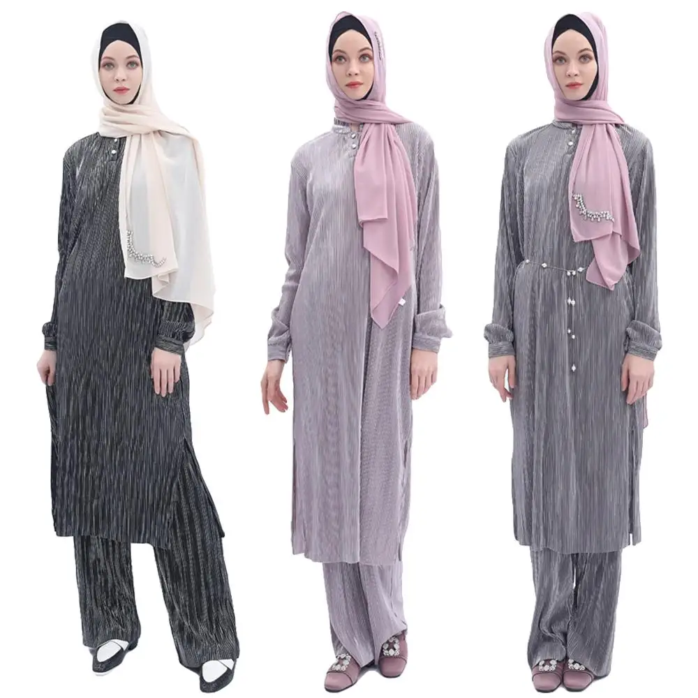 Two Piece Set Pleated Leisure Fabric Long Sleeve Top+Pants Abaya Muslim Dress Women Islamic Clothing Loose Casual Side Slit Top
Two Piece Set Pleated Leisure Fabric Long Sleeve Top+Pants Abaya Muslim Dress Women Islamic Clothing Loose Casual Side Slit Top
