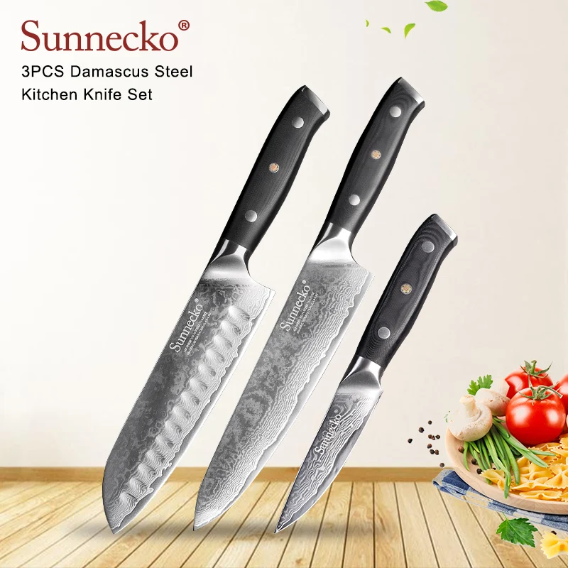 SUNNECKO Santoku для очистки овощей поварской нож дамасская сталь японский VG10 стеклорез