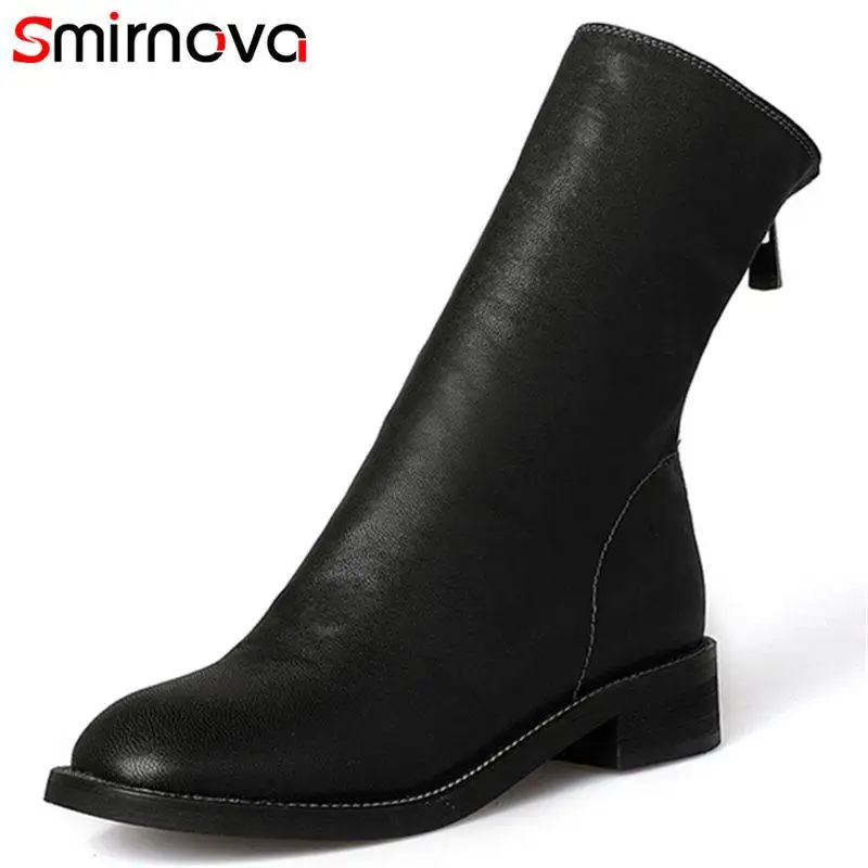 Smirnova HOT 2018 fashion sheepskin ankle boots women genuine leather round toe square med heel zip boots casual shoes SIZE33-43
Smirnova HOT 2018 fashion sheepskin ankle boots women genuine leather round toe square med heel zip boots casual shoes SIZE33-43