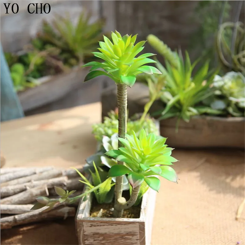 

YO CHO 1PC 2 Heads Fake Flower Artificial Lotus Succulent Plant Home Office Decoration Artificial Branch Christmas Decor Grass