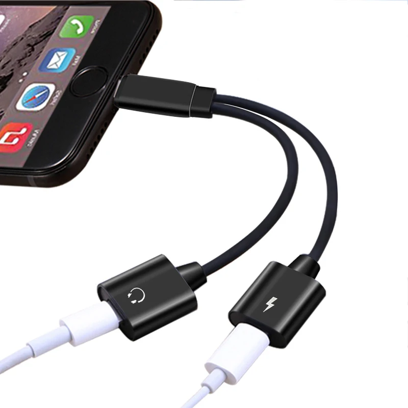 2 In 1 Earphone Audio Charger Adapter for iOS 10.3 11 OTG Cable For Lightning Music /Calling/Charging iphone X 8 7 plus | Мобильные