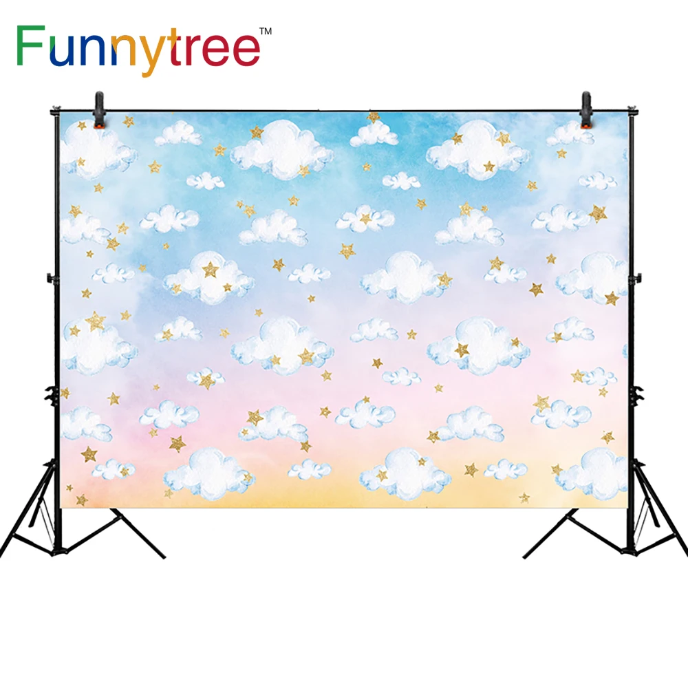 Новый Виниловый фон Funnytree для фотосъемки с изображением мультяшных звезд облаков и неба
Новый Виниловый фон Funnytree для фотосъемки с изображением мультяшных звезд облаков и неба