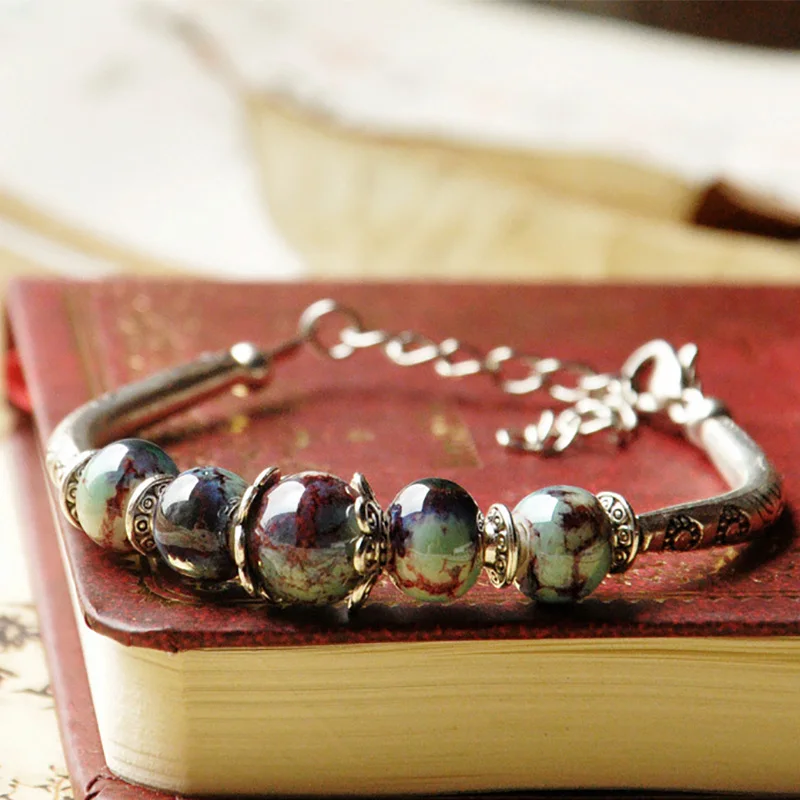 Women Silver Cuff Bangles Ceramic Beaded Bracelets Flower Charm Wristbands Adjustable Link Chain Ethnic Jewelry Accessories
Women Silver Cuff Bangles Ceramic Beaded Bracelets Flower Charm Wristbands Adjustable Link Chain Ethnic Jewelry Accessories