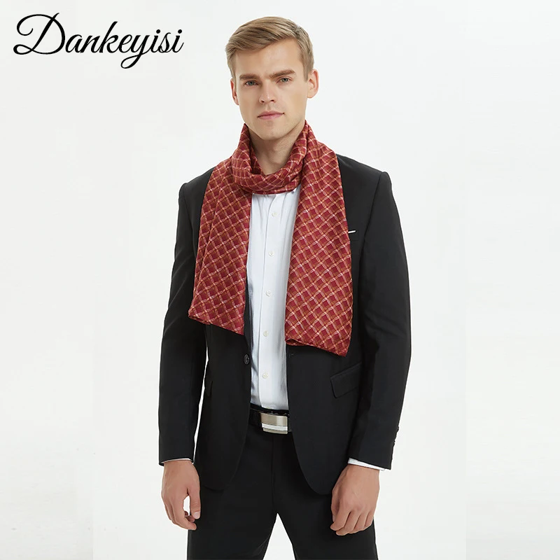 DANKEYISI новый мужской шарф клетчатый длинный шелковый шейный платок Мягкий шарфы