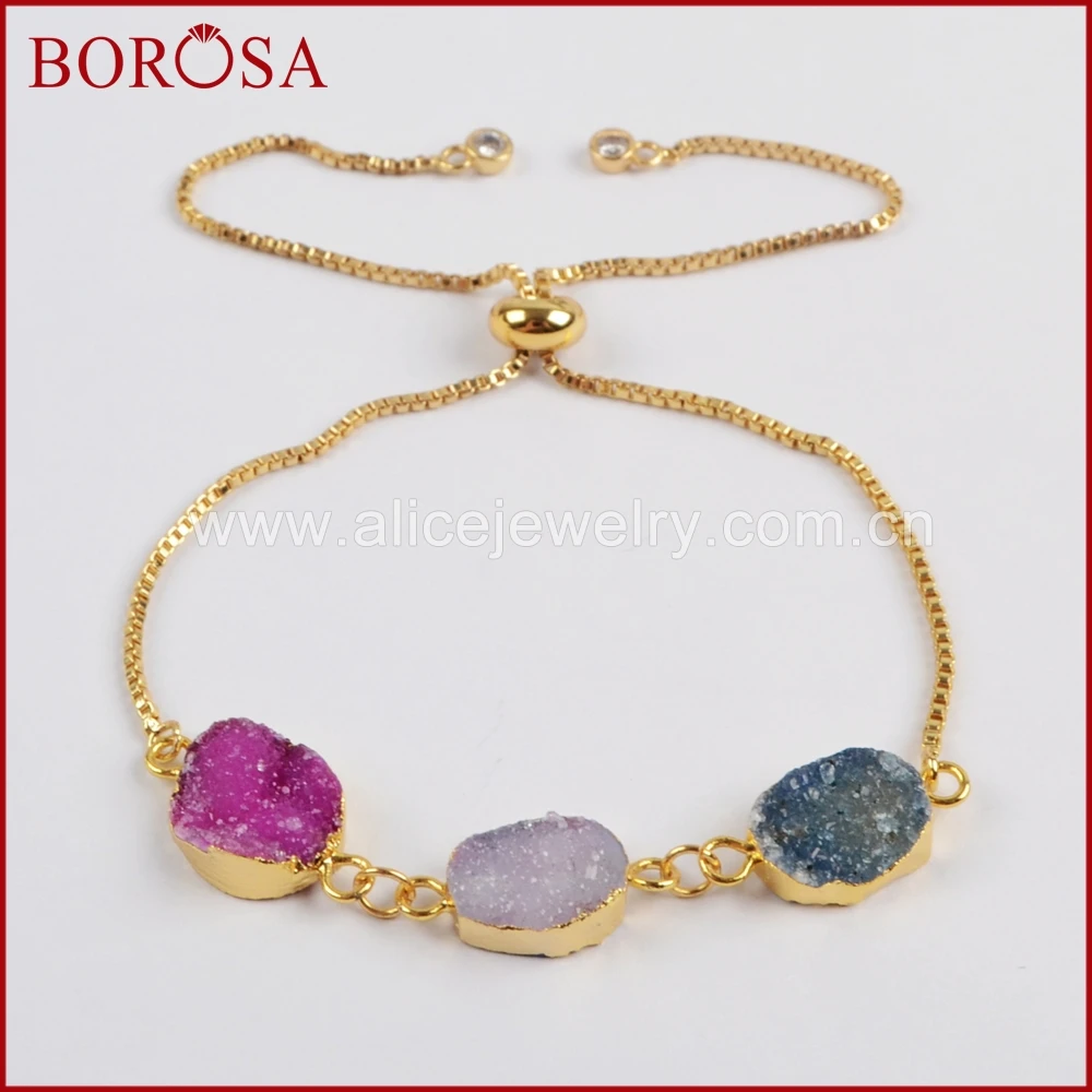 BOROSA 5Pcs NEW Gold Color Multi Druzy New 3 Drusy Gems Stone 7.5inch Adjustable Gold Chain Bracelet for Women Jewelry G1441
BOROSA 5Pcs NEW Gold Color Multi Druzy New 3 Drusy Gems Stone 7.5inch Adjustable Gold Chain Bracelet for Women Jewelry G1441