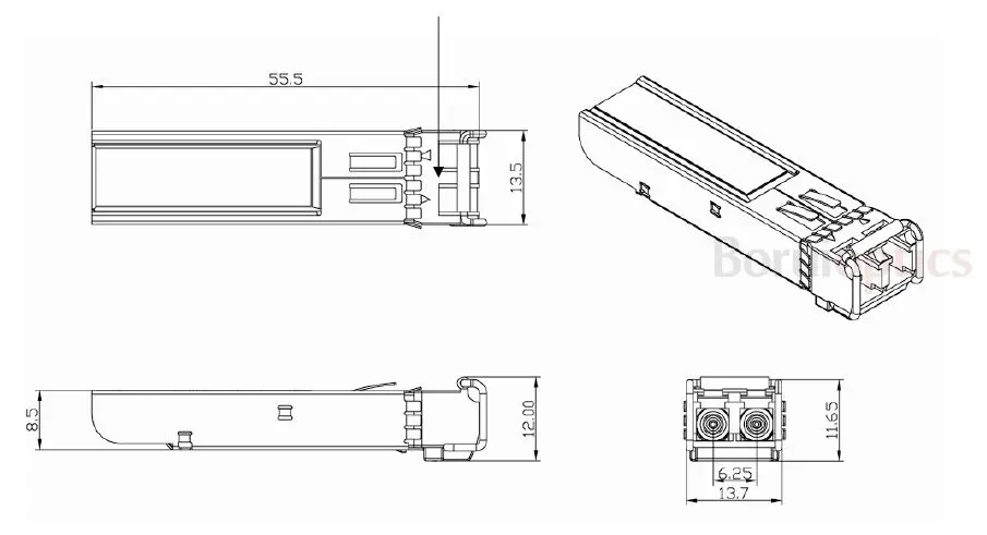 Совместим с Arista сетями BiDi SFP-1G-BXUA-80 1000BASE-BX SFP 1490nm-TX/1570nm-RX 80km DDM модуль