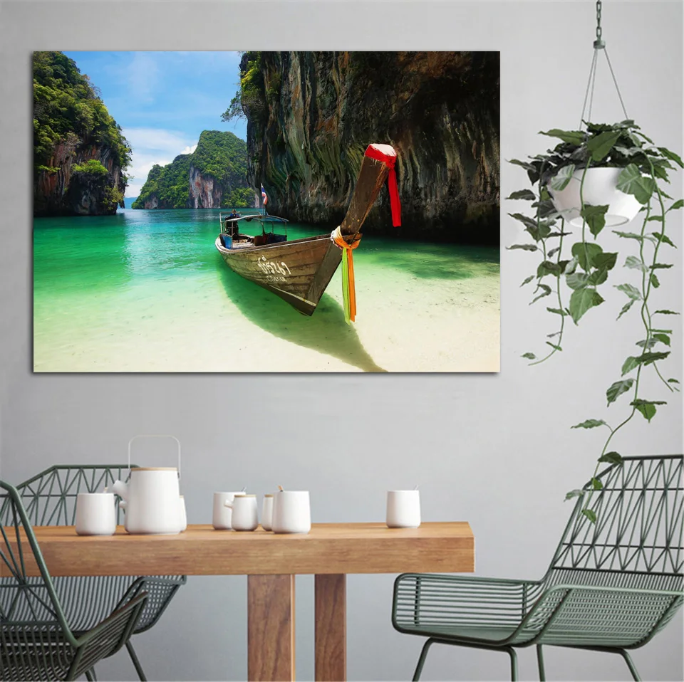 a boat through rocks andaman sea thailand emerald sea fabric posters on the wall picture home art living room decoration EX545
a boat through rocks andaman sea thailand emerald sea fabric posters on the wall picture home art living room decoration EX545