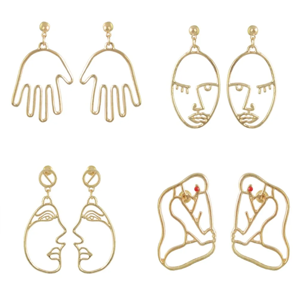 Korean 4 Style Gold Metal Abstract Art Face Hands Man Shaped Dangle Earrings Women Ladies Party Fashion Accessories
Korean 4 Style Gold Metal Abstract Art Face Hands Man Shaped Dangle Earrings Women Ladies Party Fashion Accessories