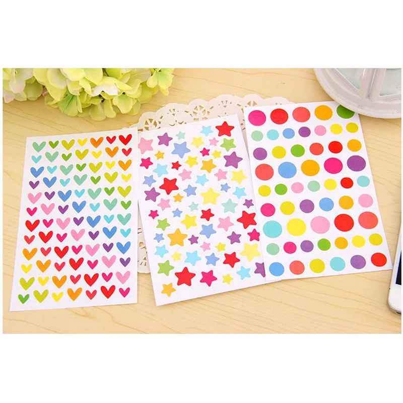 T25 6 Sheets Candy Colorful Heart Dots Star DIY Decorative Seal Stickers Diary Phone Bottle Decor Stick Label Kids Stationery
T25 6 Sheets Candy Colorful Heart Dots Star DIY Decorative Seal Stickers Diary Phone Bottle Decor Stick Label Kids Stationery