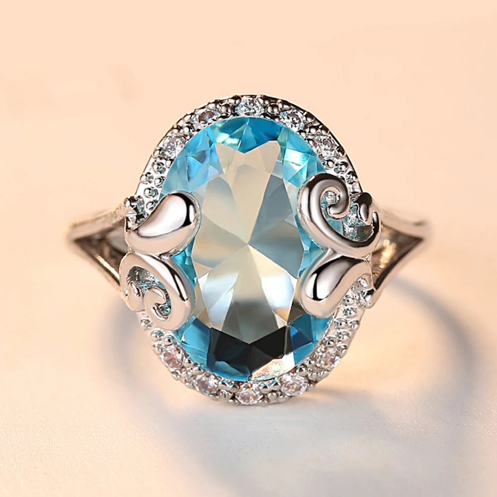 Silver Rings For Women Wedding Engagement Fashion Jewelry Gift blue Zirconia Retro OKACOYVH | Украшения и аксессуары
