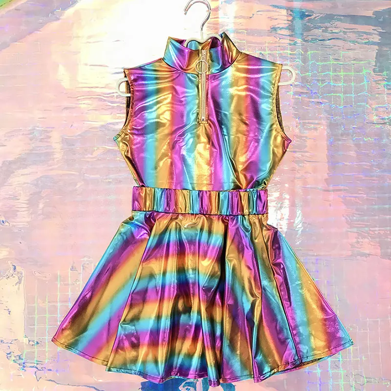 New holographic jazz Modern hip-hop dance Costumes Woman Cheerleading stage dance Costumes for Adult Vest + skirt
New holographic jazz Modern hip-hop dance Costumes Woman Cheerleading stage dance Costumes for Adult Vest + skirt