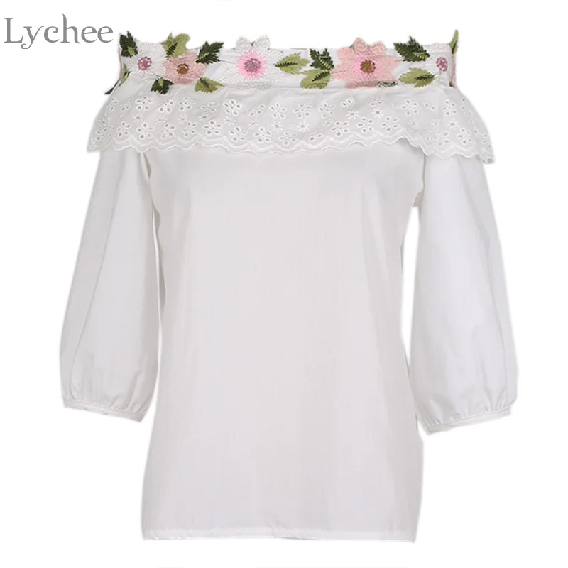 Lychee Spring Summer Women Blouse Floral Embroidery Ruffle Slash Neck Off Shoulder Short Sleeve Casual Shirt Female
Lychee Spring Summer Women Blouse Floral Embroidery Ruffle Slash Neck Off Shoulder Short Sleeve Casual Shirt Female