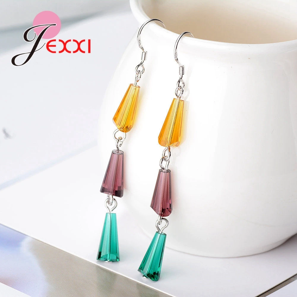 New Bohemia Styles Colorful Crystals Long Drop Earrings Trendy Genuine 925 Sterling Silver Women Girls Vacation Jewelry
New Bohemia Styles Colorful Crystals Long Drop Earrings Trendy Genuine 925 Sterling Silver Women Girls Vacation Jewelry