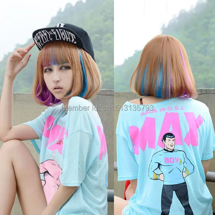 Фото Free Shipping>>> Women's Medium Long Cute Hair Full Wig Cosplay Multi-colors |
