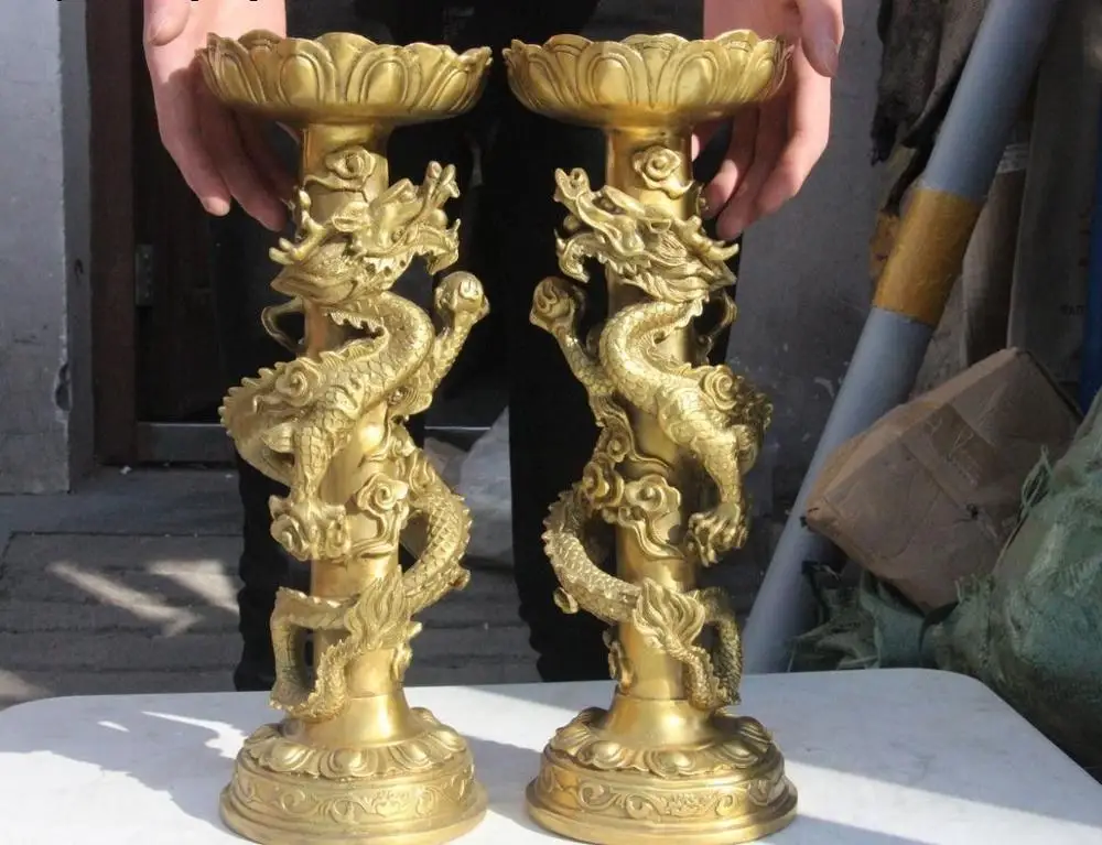 China Folk Fengshui Brass Copper Dragon Play Bead Candle Holder Candlestick Pair
China Folk Fengshui Brass Copper Dragon Play Bead Candle Holder Candlestick Pair