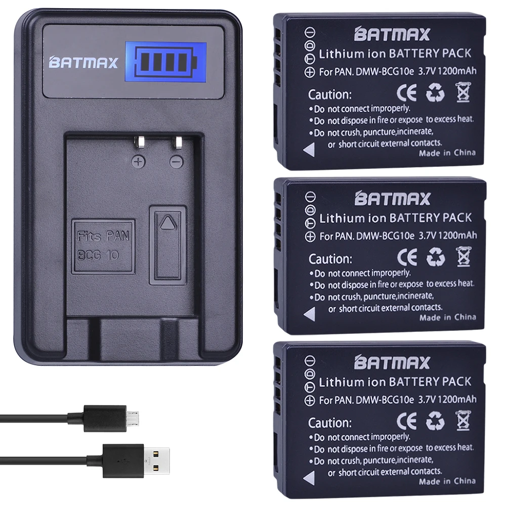 

3Pc 1200mAh DMW-BCG10 BCG10 BCG10E Battery+LCD USB Charger for Panasonic Lumix DMC-3D1 DMC-TZ7 DMC-TZ8 DMC-TZ10 DMC-TZ18 DMCTZ19