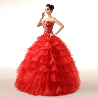 

New In Stock Ball Gown Cheap Quinceanera Dresses Organza With Beads Sequined Sweet 16 Dress For 15 Years Debutante Gown