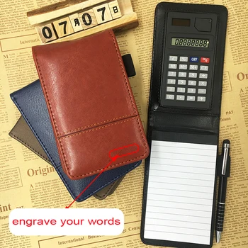 Business Pocket Notepad Leather Notebook Planner A7 Small Note Book With Pen and Calculator Multifunction Office Stationery
