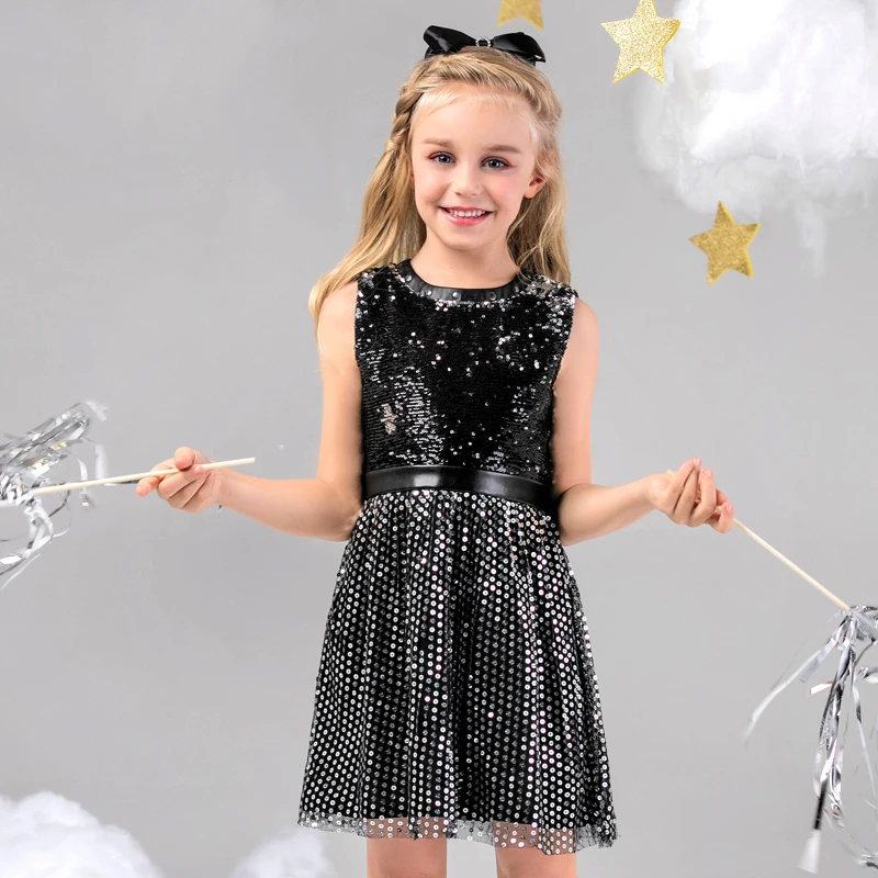 Girl's black sequined screen dress sleeveless vest dress stitching children's dress
Girl's black sequined screen dress sleeveless vest dress stitching children's dress
