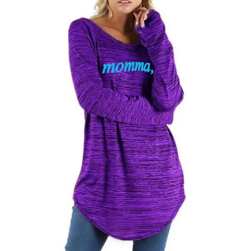 New Arrival Round Neck Irregular Long Sleeve Momma Letters Print T-Shirt For Women Plus Size T-Shirt Top Tops Funny Women Femme
New Arrival Round Neck Irregular Long Sleeve Momma Letters Print T-Shirt For Women Plus Size T-Shirt Top Tops Funny Women Femme