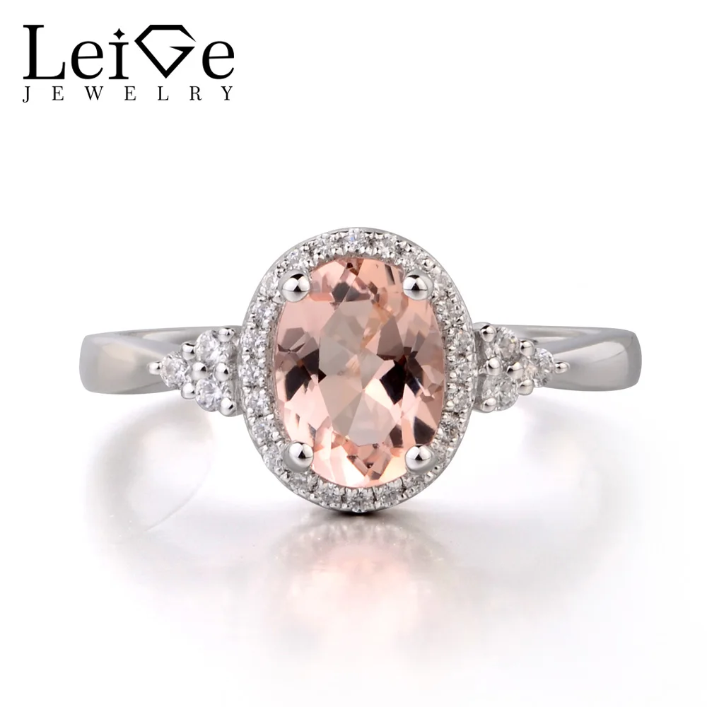 

Leige Jewelry Natural Morganite 925 Sterling Silver Ring Fine Pink Gemstone Oval Cut Engagement Wedding Ring Gifts for Her