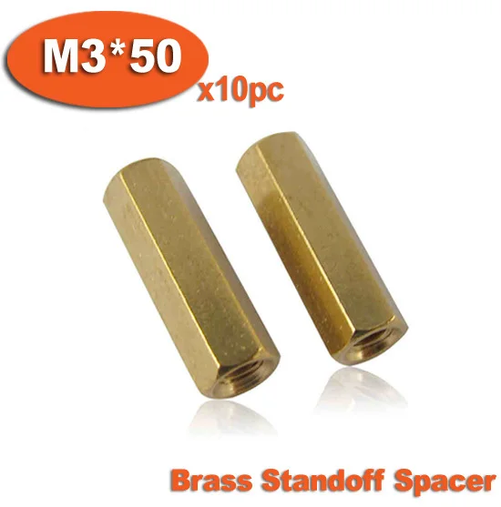 

10pcs M3 x 50mm Brass Hexagon Hex Female Thread Standoff Spacer Pillars