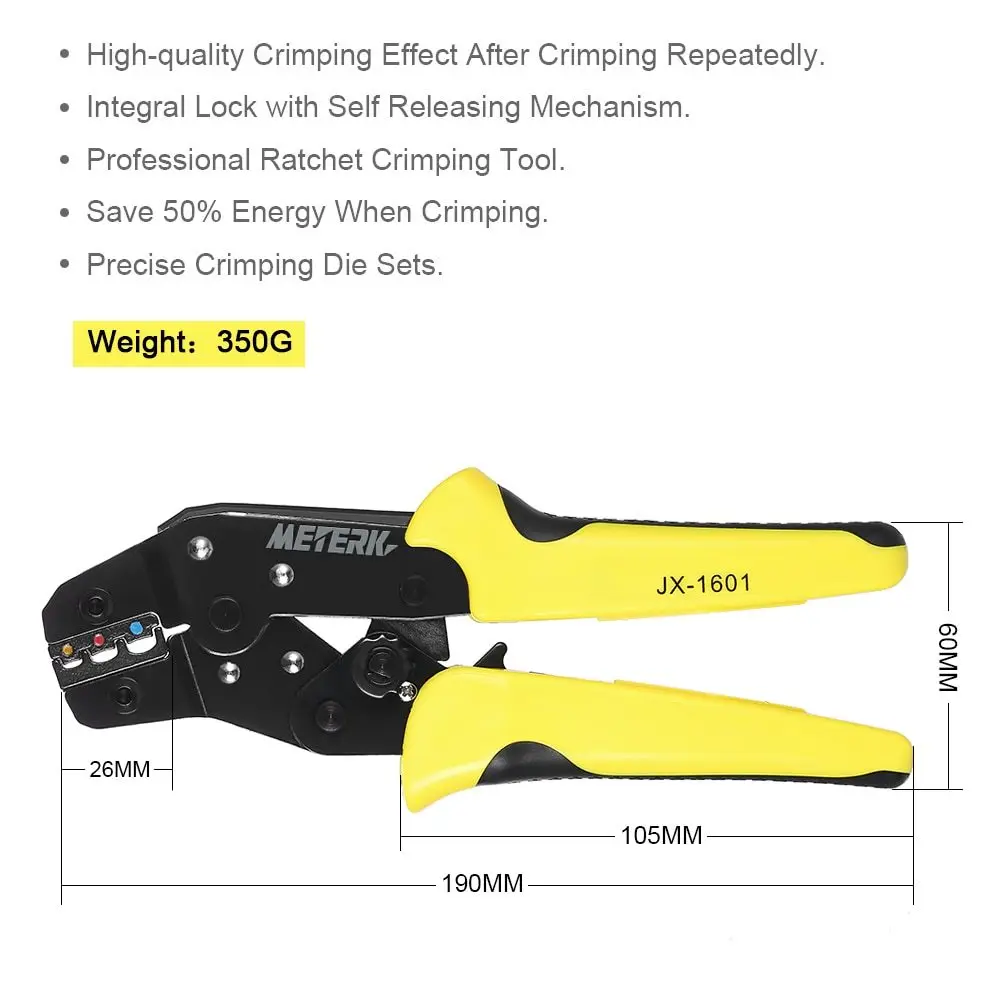 Meterk Professional multitool Wire Crimper Engineering Ratchet Terminal Crimping Pliers JX-02C 0.25-2.5mm2 Insulated Terminals
Meterk Professional multitool Wire Crimper Engineering Ratchet Terminal Crimping Pliers JX-02C 0.25-2.5mm2 Insulated Terminals