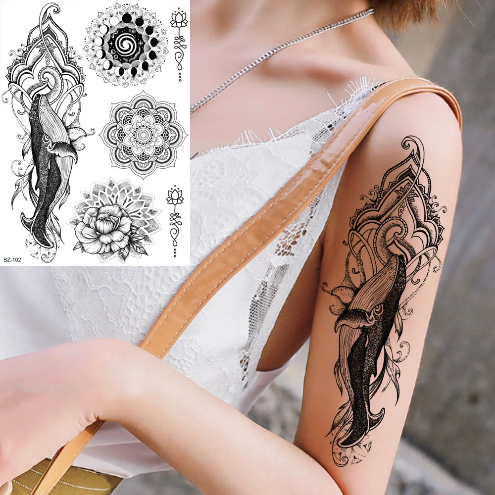 GoldOcean Mandala Flower Whale Totem Temporary Tattoos Stickers Body Arm Wrist Fake Tatoos Girls India Lace Henna Tattoo Decals
GoldOcean Mandala Flower Whale Totem Temporary Tattoos Stickers Body Arm Wrist Fake Tatoos Girls India Lace Henna Tattoo Decals