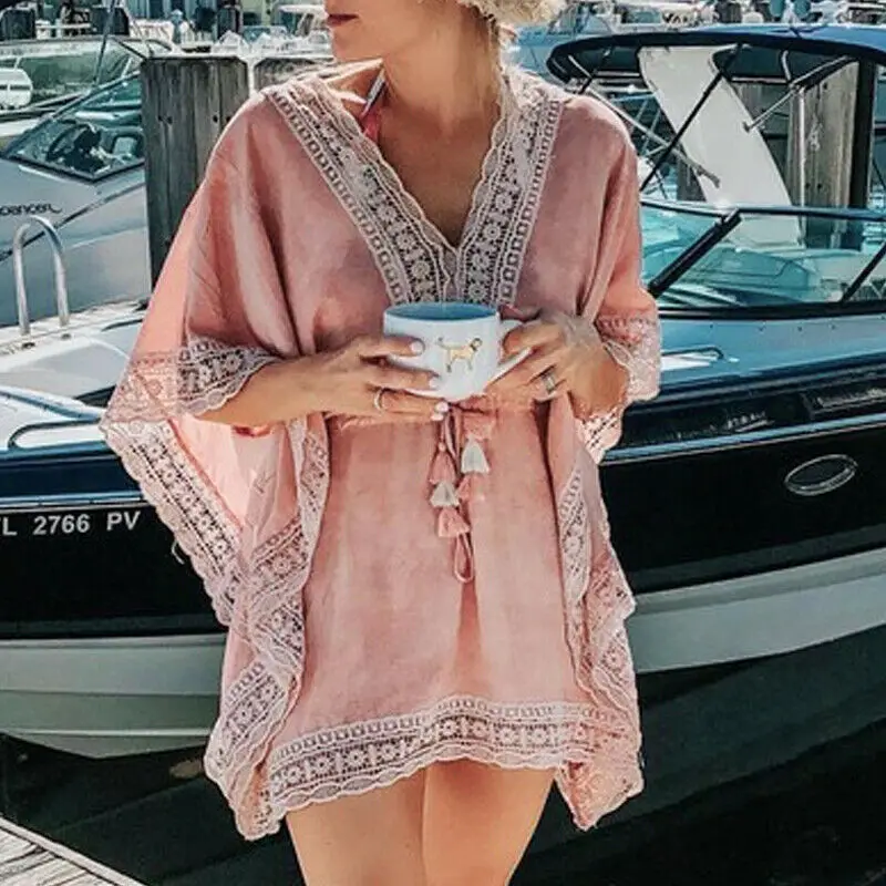 Fashion Women Bathing Suit Lace Tassel Bikini Swimwear Cover Up Casual Dresses