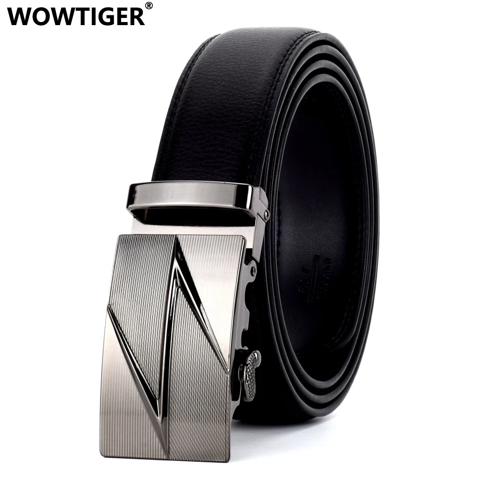 Мужской дизайнерский ремень WOWTIGER черный из натуральной воловьей кожи с