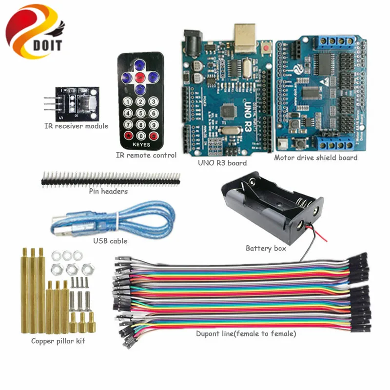 Инфракрасный комплект управления DOIT для arduino, щит для привода двигателя, для робота-гусеничного танка, шасси автомобиля через приложение, игрушка на радиоуправлении, 1 комплект
Инфракрасный комплект управления DOIT для arduino, щит для привода двигателя, для робота-гусеничного танка, шасси автомобиля через приложение, игрушка на радиоуправлении, 1 комплект