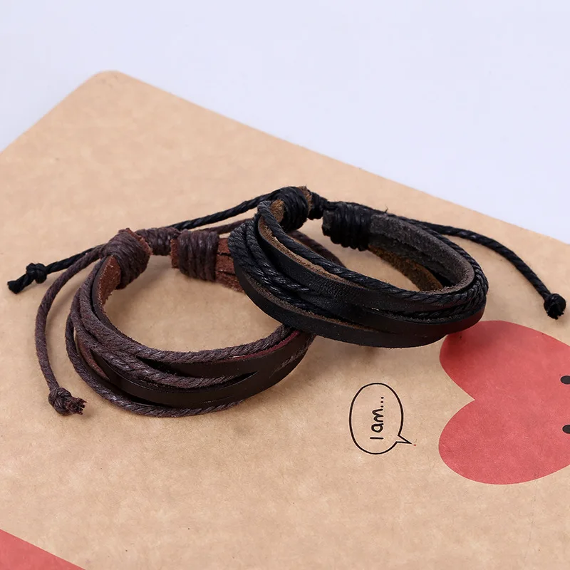 Плетеный Регулируемый кожаный популярный браслет манжеты женские мужские
